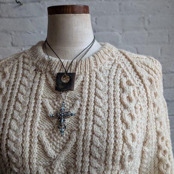 Vintage Wool Fisherman Knit Grandpa Sweater Minimalist Chunky Cable Knitted Top - Picture 3 of 8